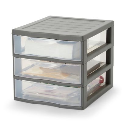 Tour en plastique 3 tiroirs Kontor gris H. 17 x L. 21 x P. 18 cm