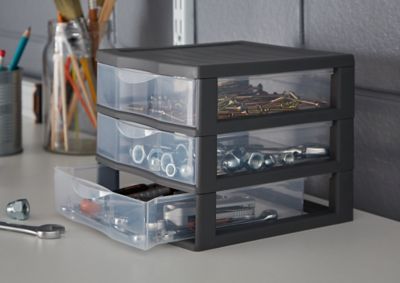 Tour en plastique 3 tiroirs Kontor gris H. 17 x L. 21 x P. 18 cm