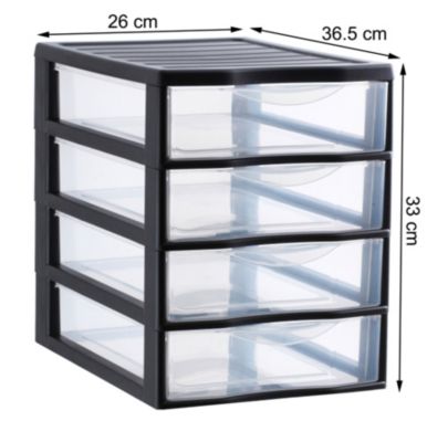 Boîte à Tiroirs DIN A4 Noire - Organiseur De Bureau 3 Tiroirs Transparents 35,5 X 26,5 X 26,5 Cm - EasyPull En Plastique