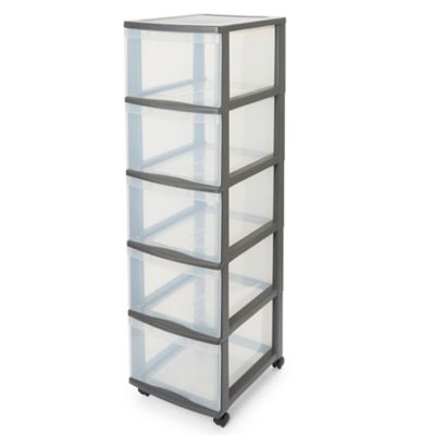 Tour en plastique 5 tiroirs Kontor gris H.105,5 x l.38 x P.30 cm