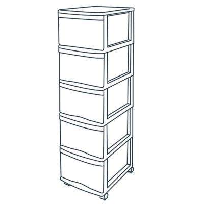 Tour en plastique 5 tiroirs Kontor gris H.105,5 x l.38 x P.30 cm