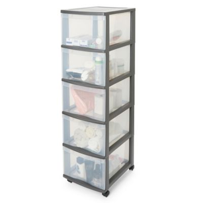 Tour en plastique 5 tiroirs Kontor gris H.105,5 x l.38 x P.30 cm