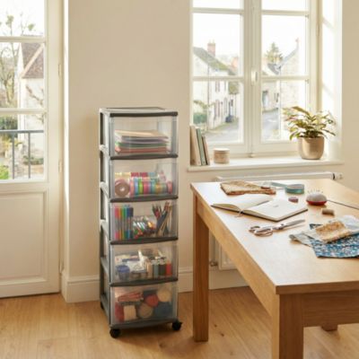 Tour en plastique 5 tiroirs Kontor gris H.105,5 x l.38 x P.30 cm