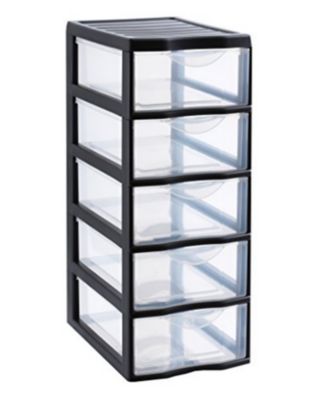 Tour en plastique 5 tiroirs Orgamix noir H. 61 x L. 26 x P. 36 cm