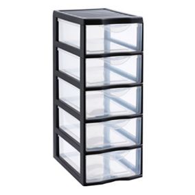 Tour en plastique 5 tiroirs Orgamix noir H. 61 x L. 26 x P. 36 cm