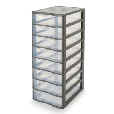 Tour en plastique 8 tiroirs Kontor gris H. 68 x L. 36,5 x P. 26 cm
