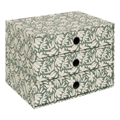 Tour rangement 3 tiroirs Florea motif fleuri vert laurier - Vert laurier- 5five