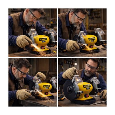 Touret a meuler STANLEY 330W 150 mm double meule grain 36 60 moteur induction affutage atelier