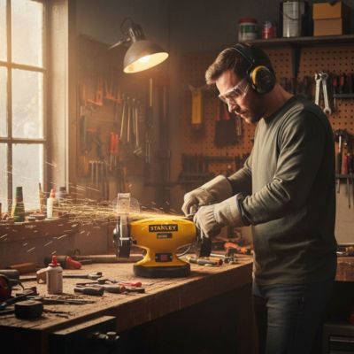 Touret a meuler STANLEY 330W 150 mm double meule grain 36 60 moteur induction affutage atelier