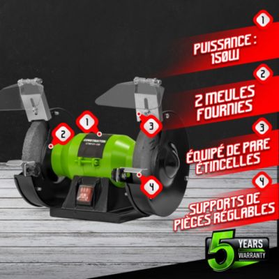 Touret à meuler 150W - 150mm - Double Meule A36 et A60 - 2980 tr/min