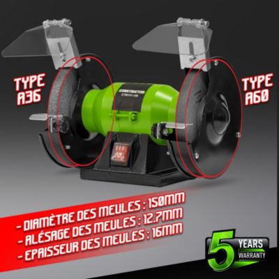 Touret à meuler 150W - 150mm - Double Meule A36 et A60 - 2980 tr/min