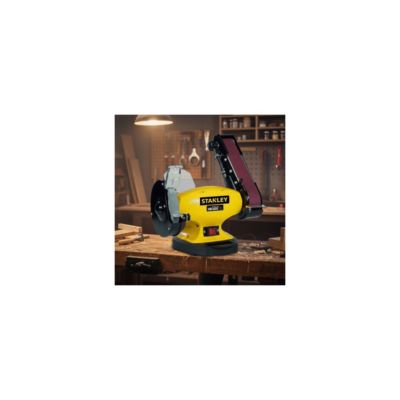 Touret à meuler Ponceuse STANLEY 330W Diam150mm + Bande abrasive 5x69cm Grain 36/60 Meulage Polissage Ponçage