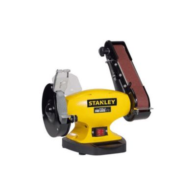 Touret à meuler Ponceuse STANLEY 330W Diam150mm + Bande abrasive 5x69cm Grain 36/60 Meulage Polissage Ponçage