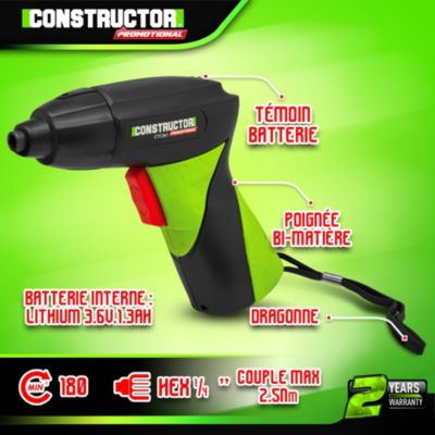 Tournevis rechargeable 3.6V lithium 1.3Ah - Mandrin HEX 1/4 - 2.5 Nm - Avec 10 embouts