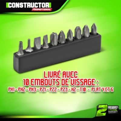 Tournevis rechargeable 3.6V lithium 1.3Ah - Mandrin HEX 1/4 - 2.5 Nm - Avec 10 embouts