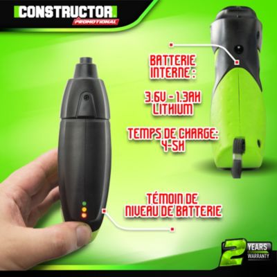 Tournevis rechargeable 3.6V lithium 1.3Ah - Mandrin HEX 1/4 - 2.5 Nm - Avec 10 embouts