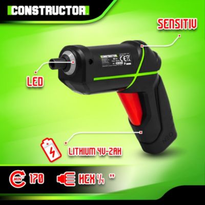 Tournevis rechargeable 4V lithium avec accessoires - 4.5Nm - Constructor