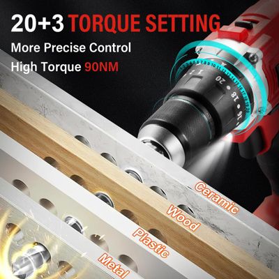 Tournevis sans fil 21V, batterie 4.0Ah, 90 Nm, réglage de couple 20+3, mandrin 13mm