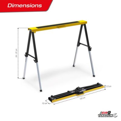 Tréteaux réglables télescopiques en métal - Hauteur ajustable de 64 à 91 cm Charge 150 kg - EURO VANADIUM