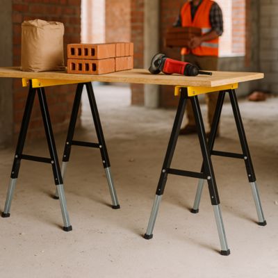 Tréteaux réglables télescopiques en métal - Hauteur ajustable de 64 à 91 cm Charge 150 kg - EURO VANADIUM
