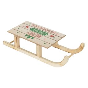 Traîneau de Noël LED en bois marron figurine décorative 42 cm minuteur sans pile