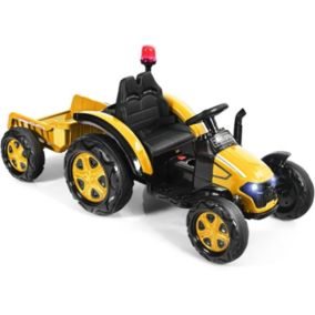 Tracteur Electrique avec Remorque Voiture Vehicule Electrique Enfants 12V 7Ah avec Telecommande Lumieres Musique Jaune