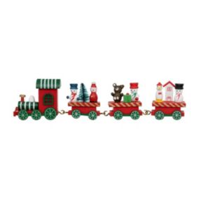 Train Déco Bois "Personnages de Noël" 22cm Rouge