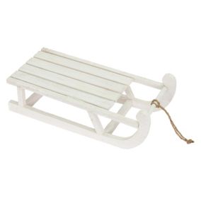 Traineau décoratif de Noël en bois blanc décoration avec LEDs blanc chaud 50,5cm