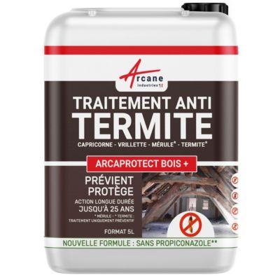 Traitement Bois Anti Termite : Traitement des bois, charpente, ossature intérieur/extérieur  - 5 L - ARCANE INDUSTRIES
