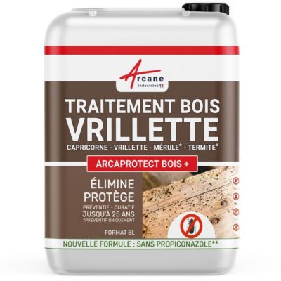 Traitement Bois Anti Vrillette du bois : Traitement des bois, charpente intérieur ou extérieur  - 5 L - ARCANE INDUSTRIES