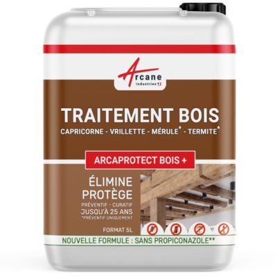 Traitement bois insectes champignons sur poutres, charpentes, parquets - ARCAPROTECT BOIS  - 5 L - ARCANE INDUSTRIES