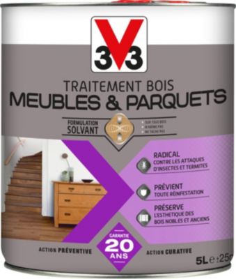 Traitement bois intérieur anti-insectes, parquets et meubles incolore mat V33 5 L - 25 m²