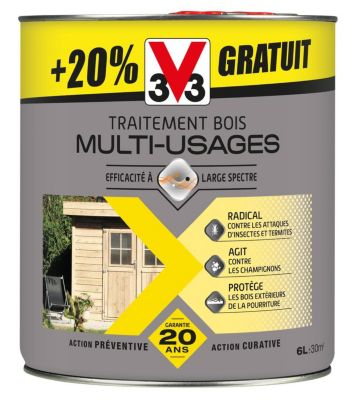 Traitement bois multi-usages V33 5L + 20% gratuit