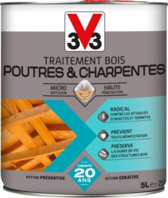 Traitement bois poutres et charpentes anti-insectes incolore mat V33 5 L - 25m²