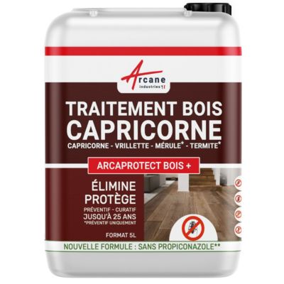 Traitement Capricorne et insecte bois : Traitement des bois, charpente, ossature intérieur/extérieur  - 5 L - ARCANE INDUSTRIES