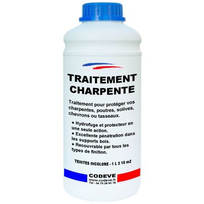 Traitement Charpente - 1 L   - Codeve Bois - Pour La Protection De Votre Poutre, Charpente, Solive Ou Chevron.