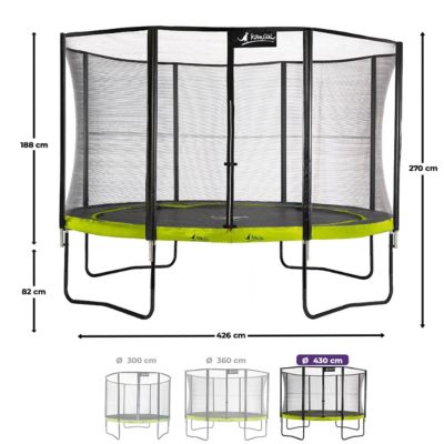 Trampoline  430cm + filet de sécurité + échelle + kit ancrage  PUNCHI 430 Vert