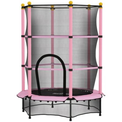 Trampoline de jardin enfants dia. 1,40 x 1,90H m filet de sécurité porte zipée couvre-ressorts + 6 poteaux rembourrés inclus