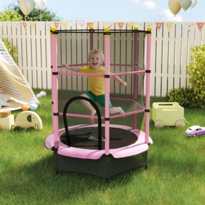 Trampoline de jardin enfants dia. 1,40 x 1,90H m filet de sécurité porte zipée couvre-ressorts + 6 poteaux rembourrés inclus