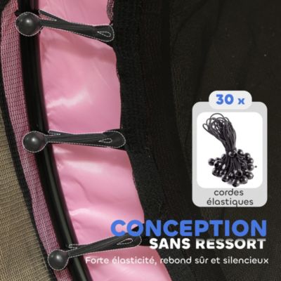 Trampoline de jardin enfants dia. 1,40 x 1,90H m filet de sécurité porte zipée couvre-ressorts + 6 poteaux rembourrés inclus