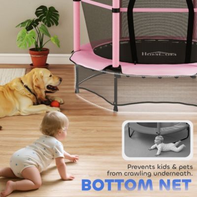 Trampoline de jardin enfants dia. 1,40 x 1,90H m filet de sécurité porte zipée couvre-ressorts + 6 poteaux rembourrés inclus