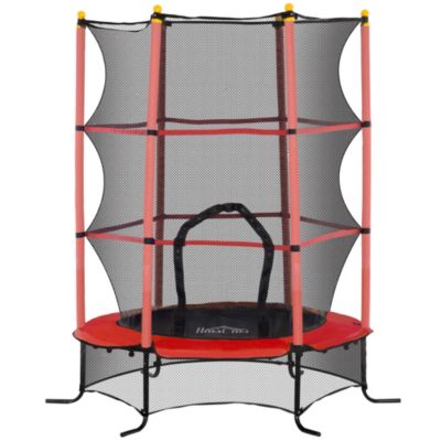 Trampoline de jardin enfants dia. 1,63 x 1,90H m filet de sécurité porte zippée couvre ressorts + 6 poteaux rembourrés inclus