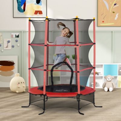 Trampoline de jardin enfants dia. 1,63 x 1,90H m filet de sécurité porte zippée couvre ressorts + 6 poteaux rembourrés inclus
