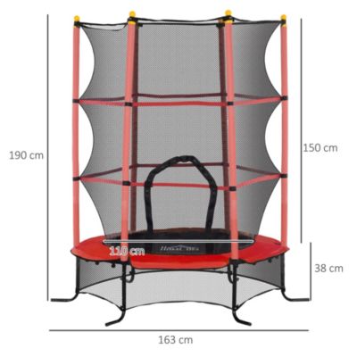 Trampoline de jardin enfants dia. 1,63 x 1,90H m filet de sécurité porte zippée couvre ressorts + 6 poteaux rembourrés inclus