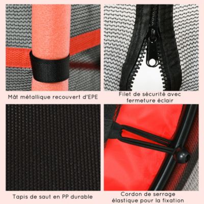 Trampoline de jardin enfants dia. 1,63 x 1,90H m filet de sécurité porte zippée couvre ressorts + 6 poteaux rembourrés inclus
