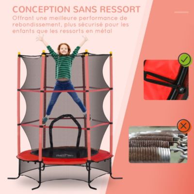 Trampoline de jardin enfants dia. 1,63 x 1,90H m filet de sécurité porte zippée couvre ressorts + 6 poteaux rembourrés inclus