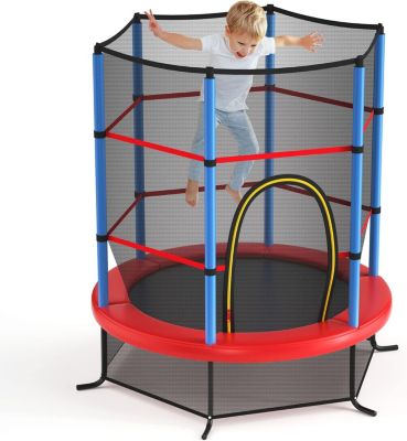 Trampoline Enfant 165cm Cadre en Acier Trampoline Extérieur et Intérieur avec Filet de Sécurité Charge Max 136 KG Bleu