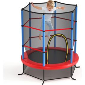 Trampoline Enfant 165cm Trampoline Exterieur et Interieur avec Filet de Securite Entree Zippee Bords Rembourres Rouge Bleu