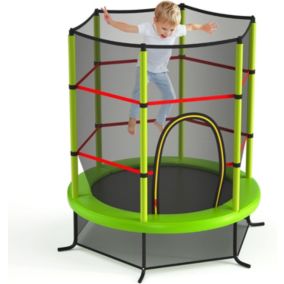 Trampoline Enfant 165cm Trampoline Exterieur et Interieur avec Filet de Securite Entree Zippee Bords Rembourres Vert