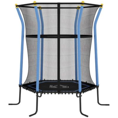 Trampoline enfant dia. 1,63 x 1,9H m filet de sécurité porte zippée 6 poteaux rembourrés inclus charge max. 50 Kg bleu noir